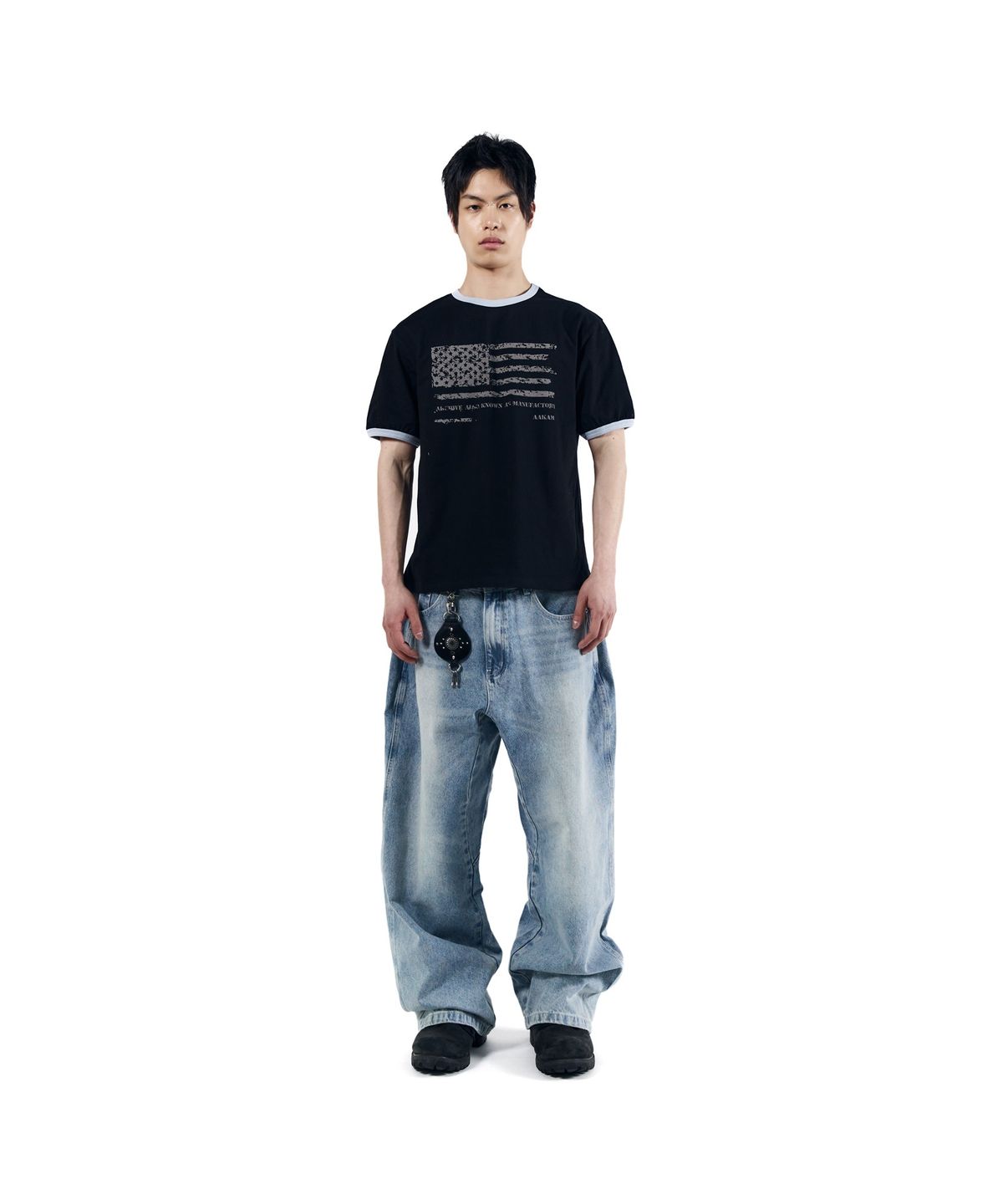 아캄(AAKAM) Star-Spangled Ringer Top (Black)