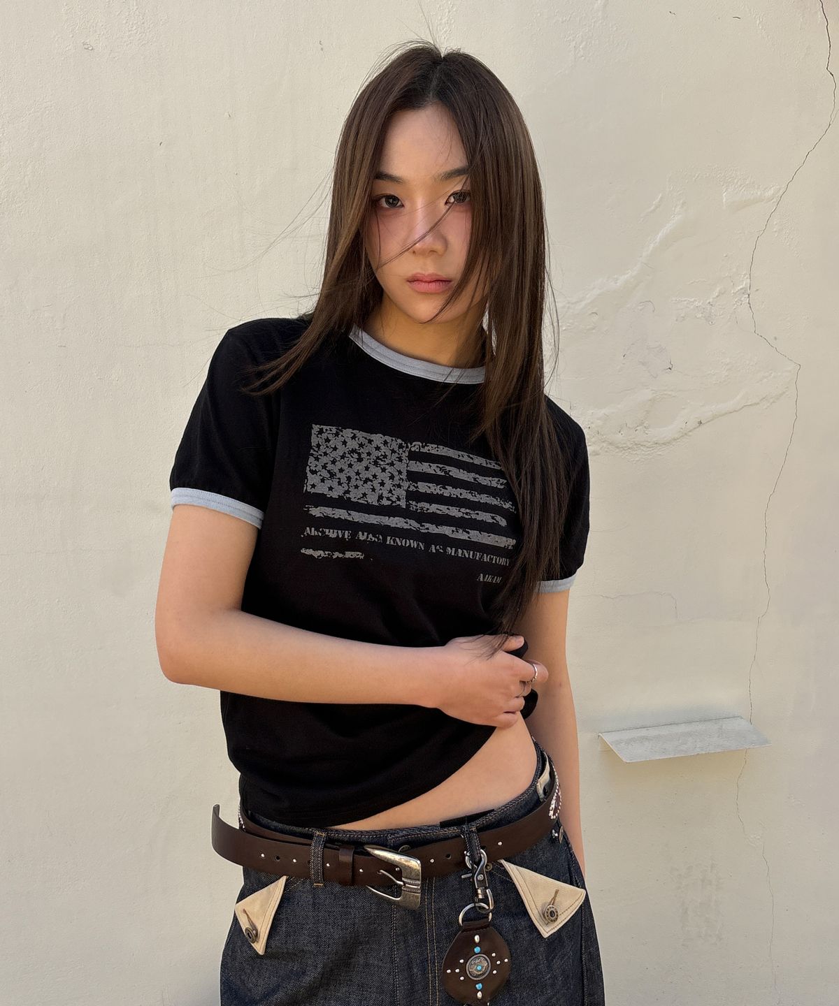 아캄(AAKAM) Star-Spangled Ringer Top (Black)