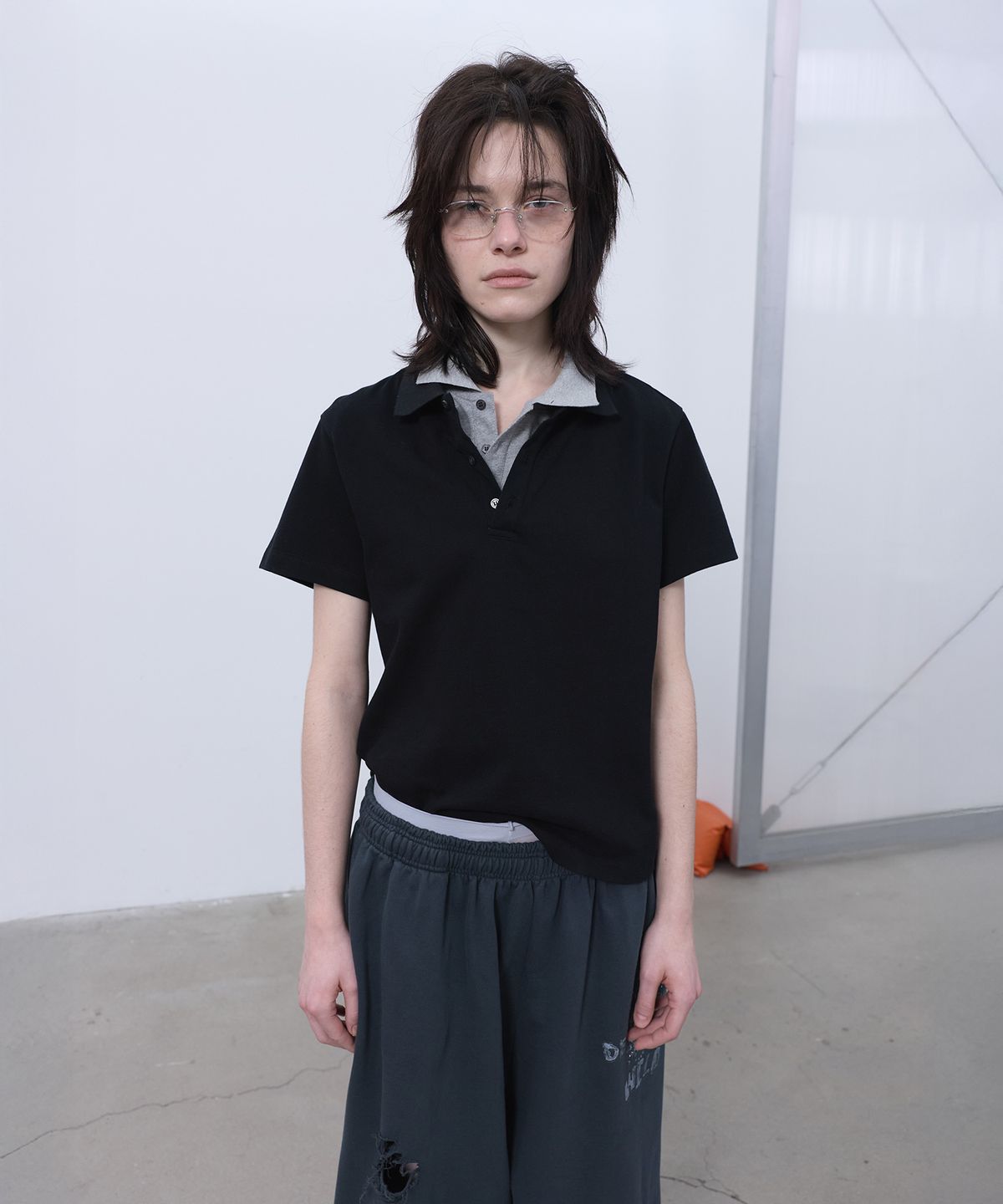 엘씨디씨티엠(LCDC™) DOUBLE-COLLAR POLO TOP (BLACK)