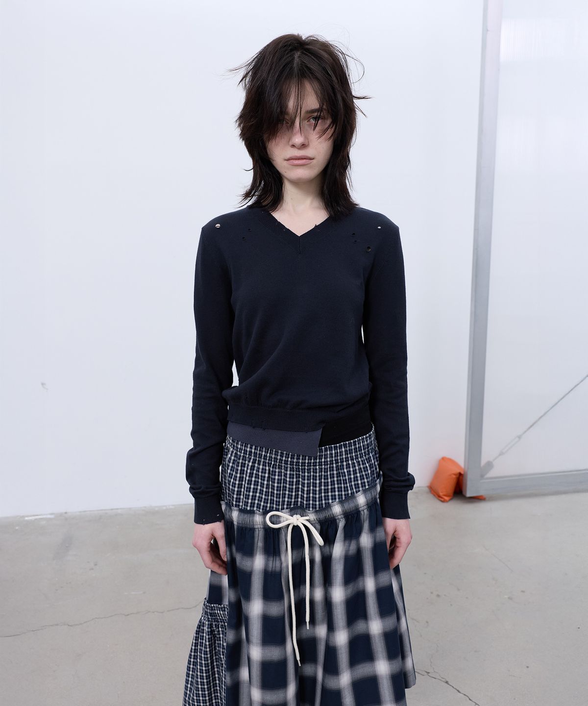 엘씨디씨티엠(LCDC™) NAVY CHECKMIX FRILL SKIRT (NAVY)
