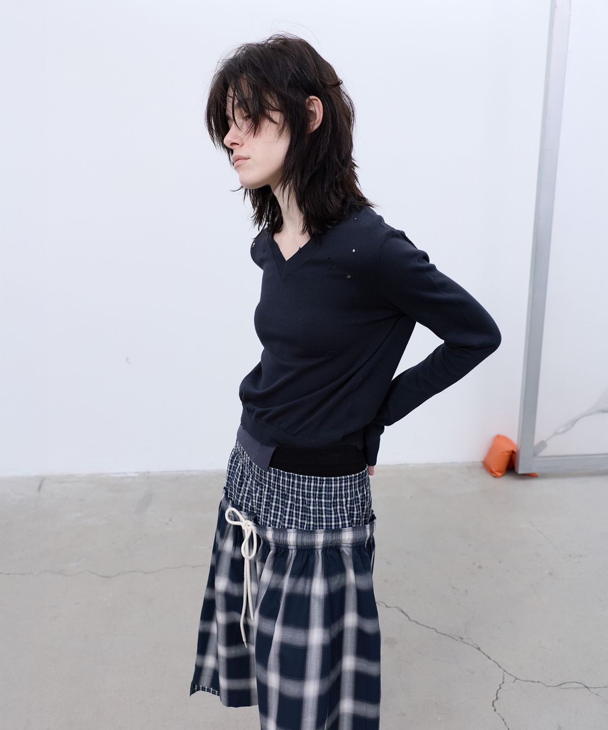 엘씨디씨티엠(LCDC™) NAVY CHECKMIX FRILL SKIRT (NAVY)