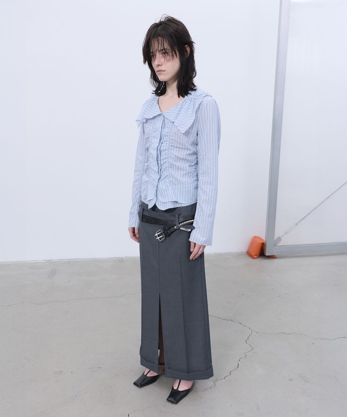 엘씨디씨티엠(LCDC™) DOUBLE WAIST TAILORED SKIRT (MELANGE GREY)