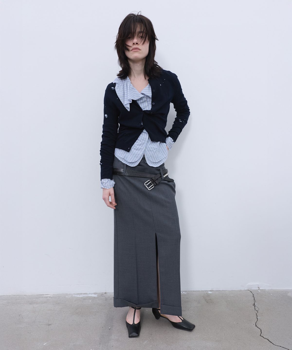 엘씨디씨티엠(LCDC™) DOUBLE WAIST TAILORED SKIRT (MELANGE GREY)