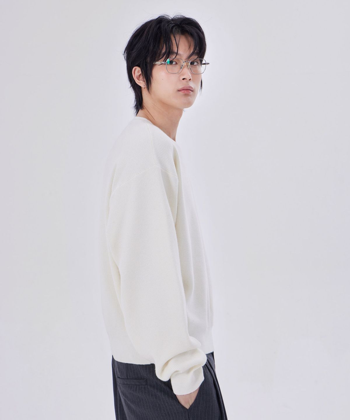 굿라이프웍스(GLW) 에센셜 라운드넥 크롭 니트 아이보리