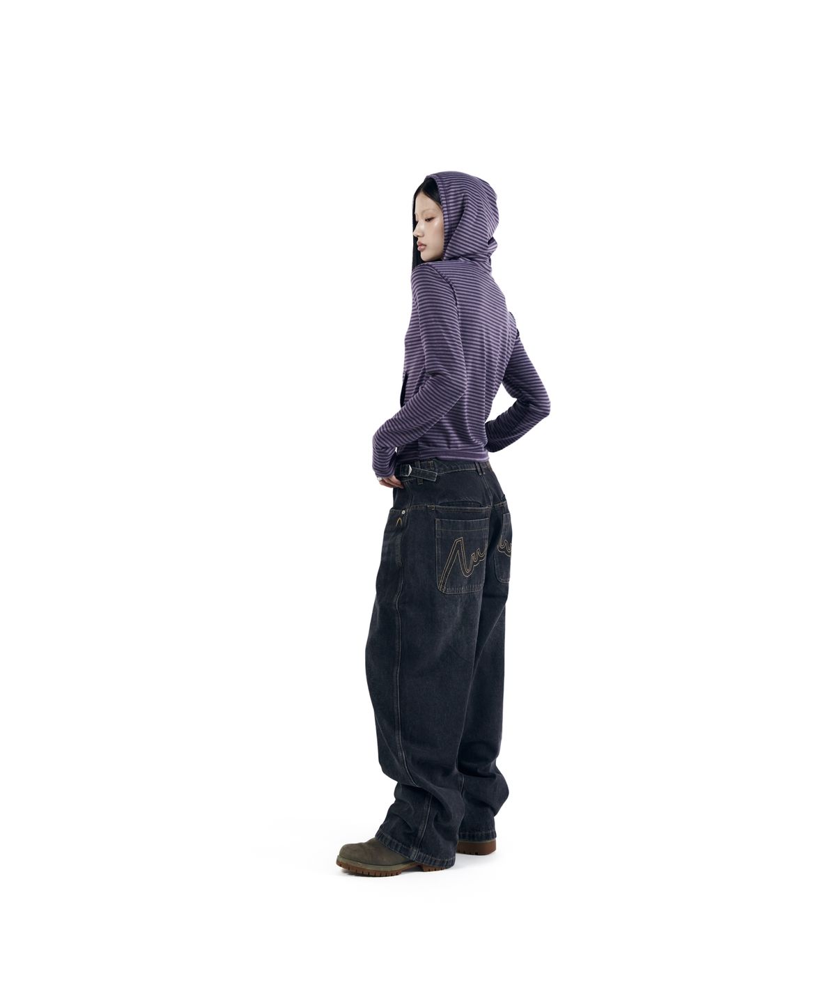 아캄(AAKAM) Linear Pattern Hooded Long Sleeve (Purple)