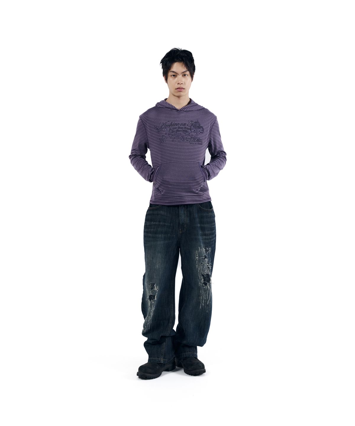 아캄(AAKAM) Linear Pattern Hooded Long Sleeve (Purple)