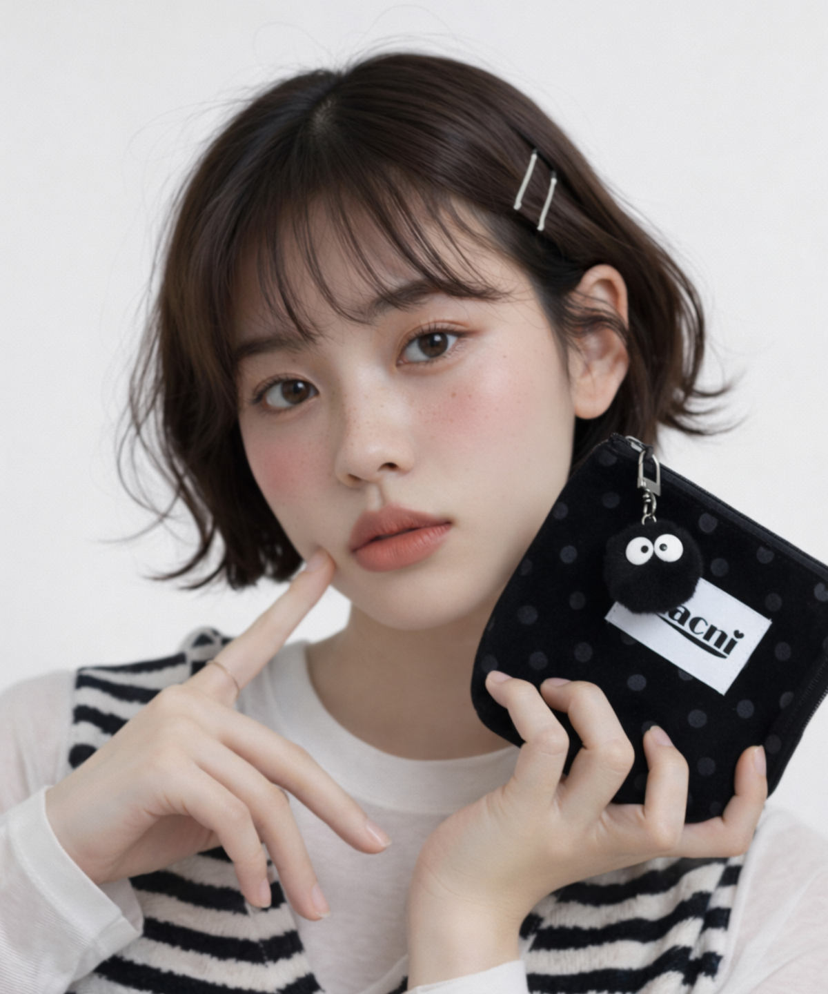 마크니(MACNI) DOT VELVET STANDY POUCH BLACK