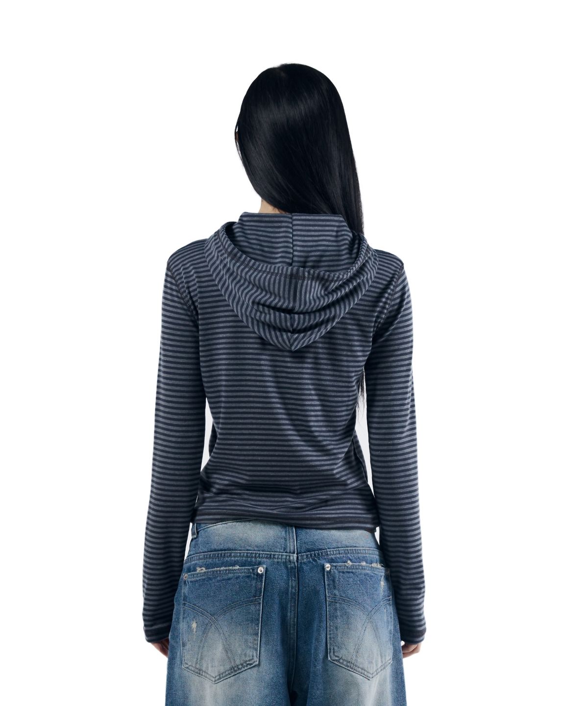 아캄(AAKAM) Linear Pattern Hooded Long Sleeve (Gray)