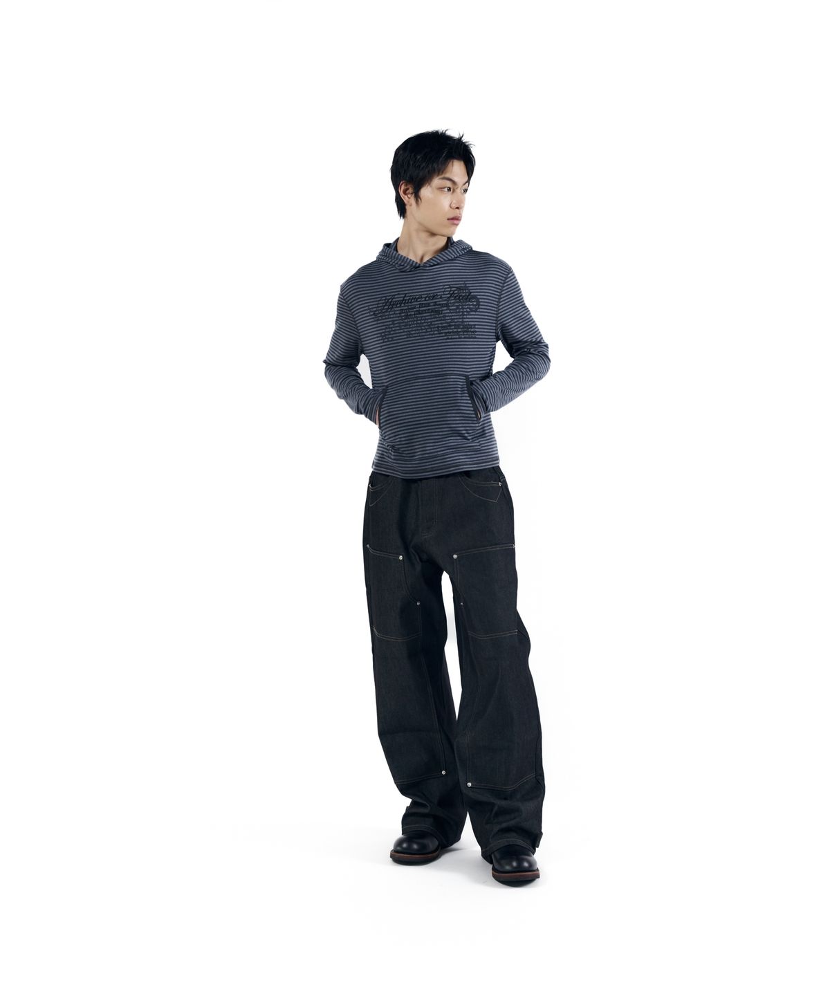 아캄(AAKAM) Linear Pattern Hooded Long Sleeve (Gray)