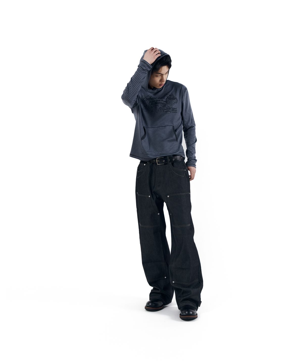 아캄(AAKAM) Linear Pattern Hooded Long Sleeve (Gray)