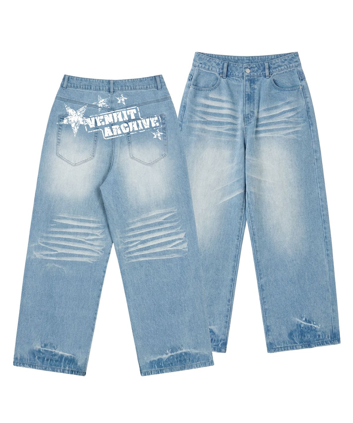 벤힛(VENHIT) Back hand printing 와이드 데님 팬츠