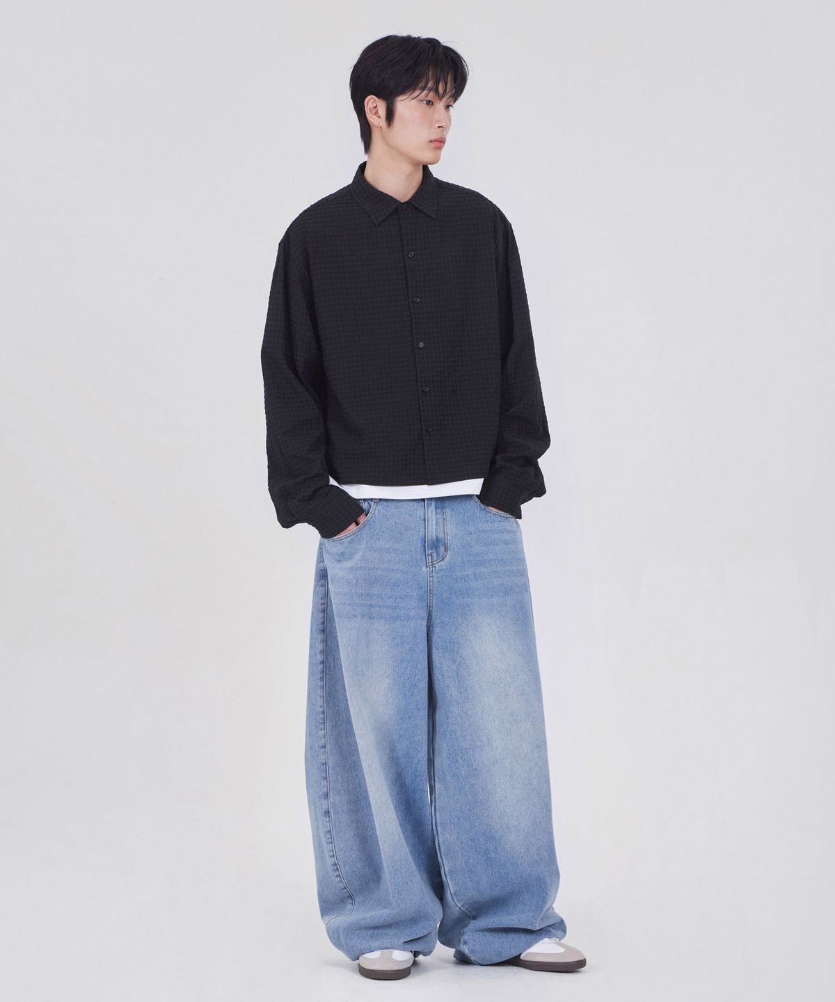 굿라이프웍스(GLW) 워시드 벌룬 데님 팬츠 블루