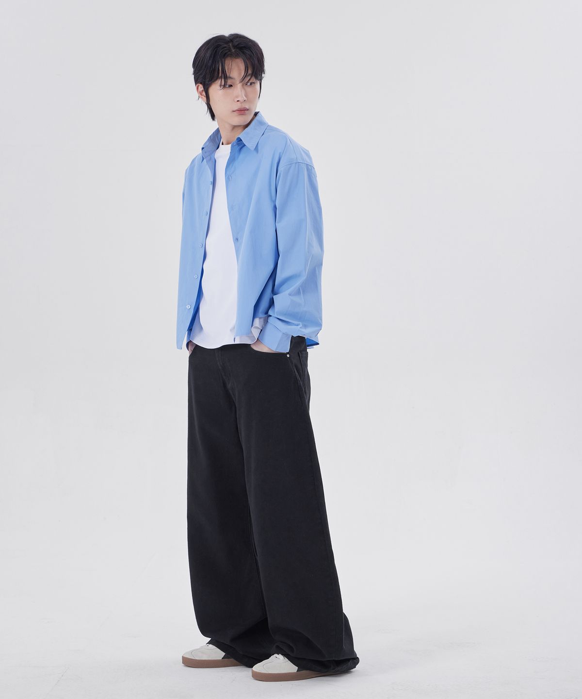 굿라이프웍스(GLW) 하이 커브드 와이드 코튼 팬츠 블랙