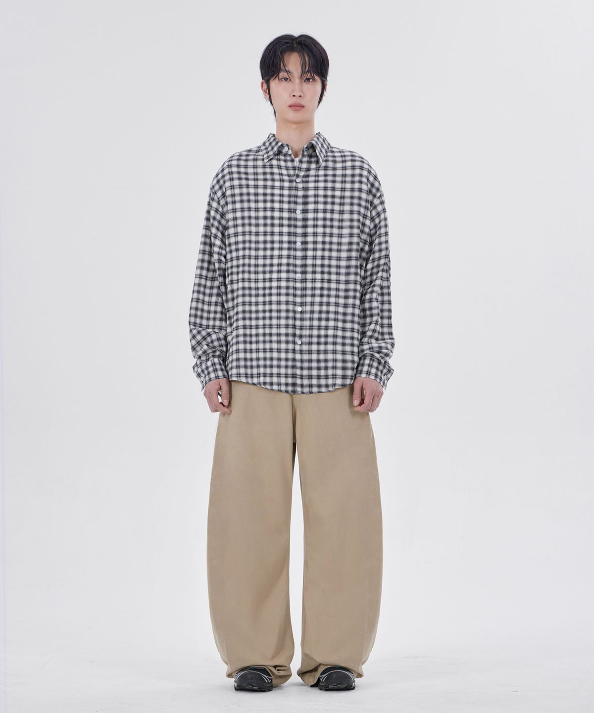 굿라이프웍스(GLW) 하이 커브드 와이드 코튼 팬츠 베이지