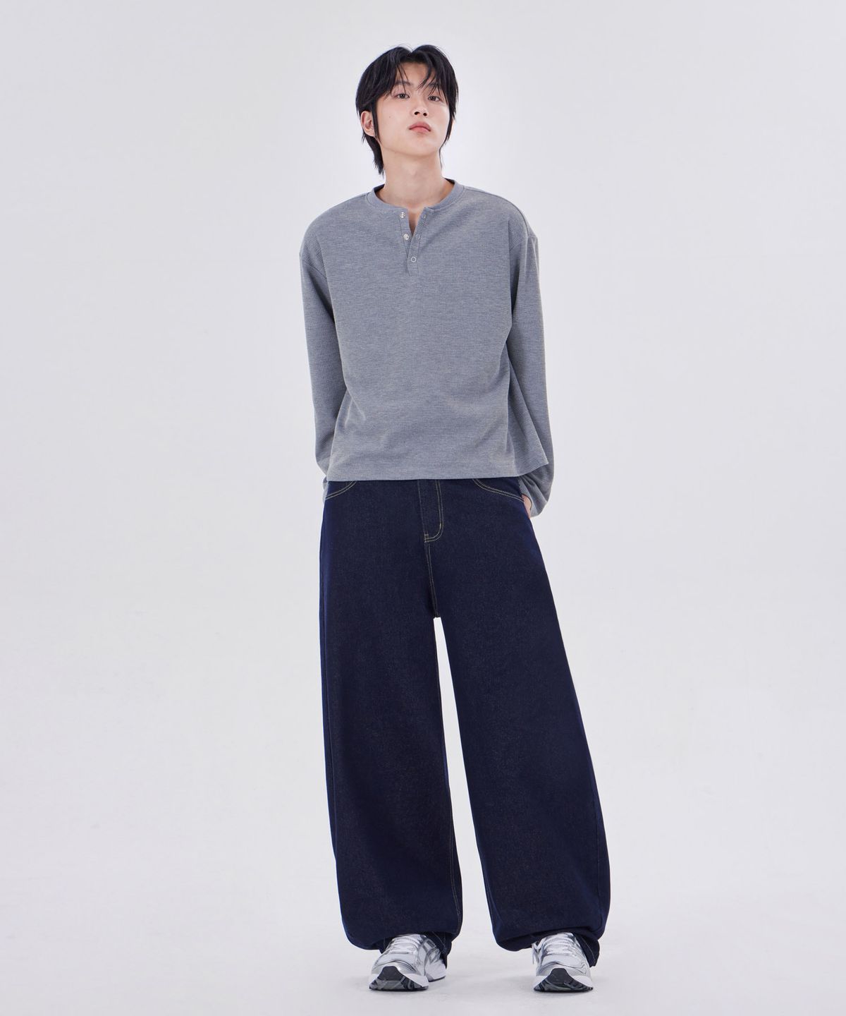 굿라이프웍스(GLW) 논페이드 커브드 와이드 데님 팬츠 인디고 블루