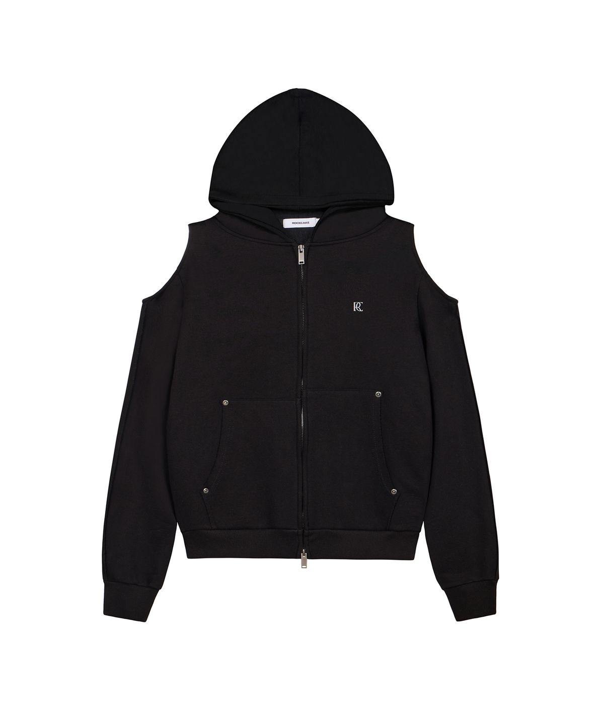 락케이크(ROCKCAKE) Offset Cutout Zip Up Hoodie - Black