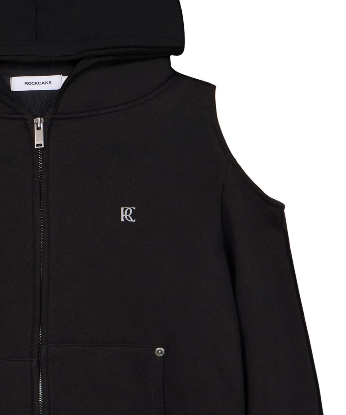 락케이크(ROCKCAKE) Offset Cutout Zip Up Hoodie - Black