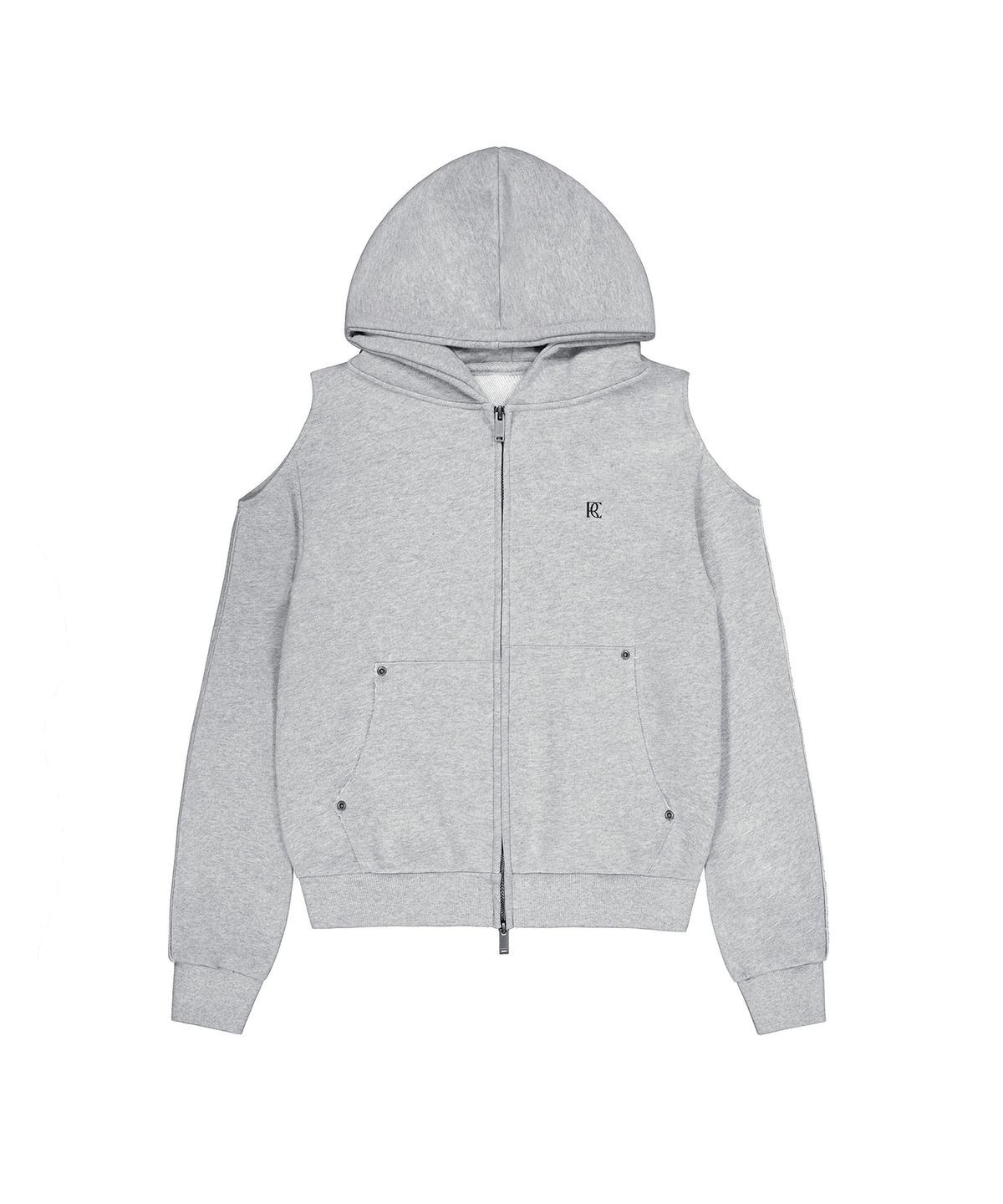 락케이크(ROCKCAKE) Offset Cutout Zip Up Hoodie - Gray