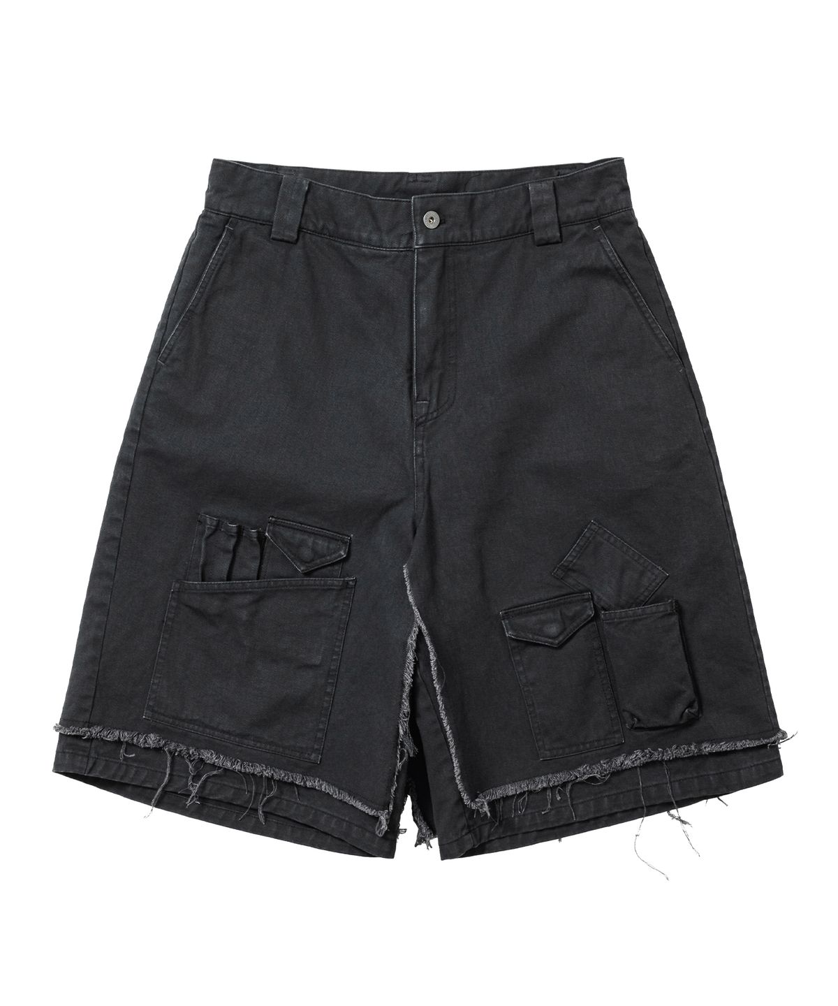 아조바이아조(AJOBYAJO) Washed Layered Cargo Skirt Shorts [BLACK]
