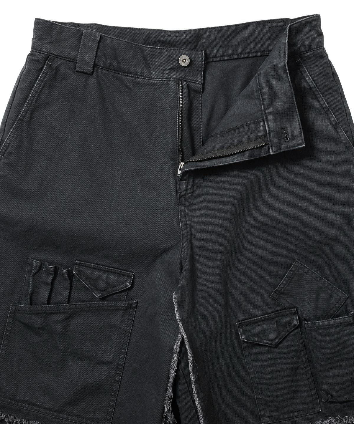 아조바이아조(AJOBYAJO) Washed Layered Cargo Skirt Shorts [BLACK]