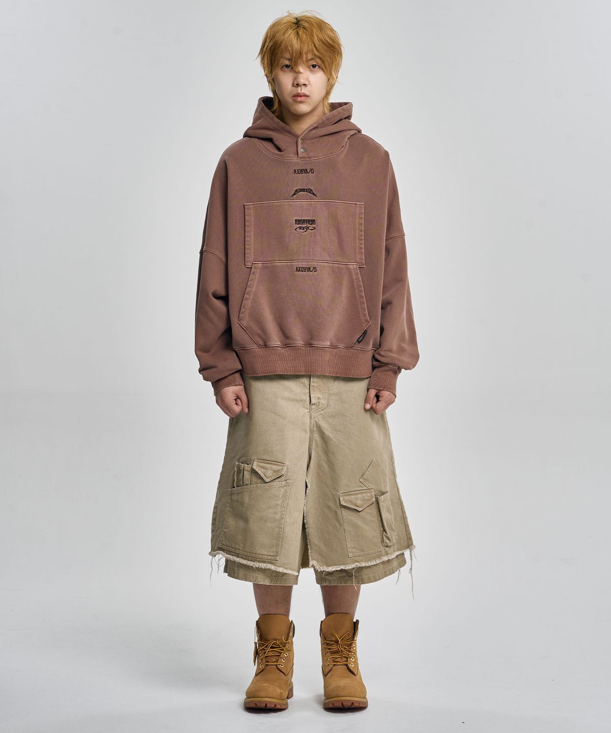 아조바이아조(AJOBYAJO) Washed Layered Cargo Skirt Shorts [BEIGE]