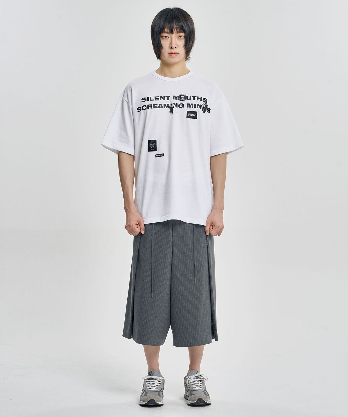 아조바이아조(AJOBYAJO) One Tuck Stripe Bermuda Pants [GREY]