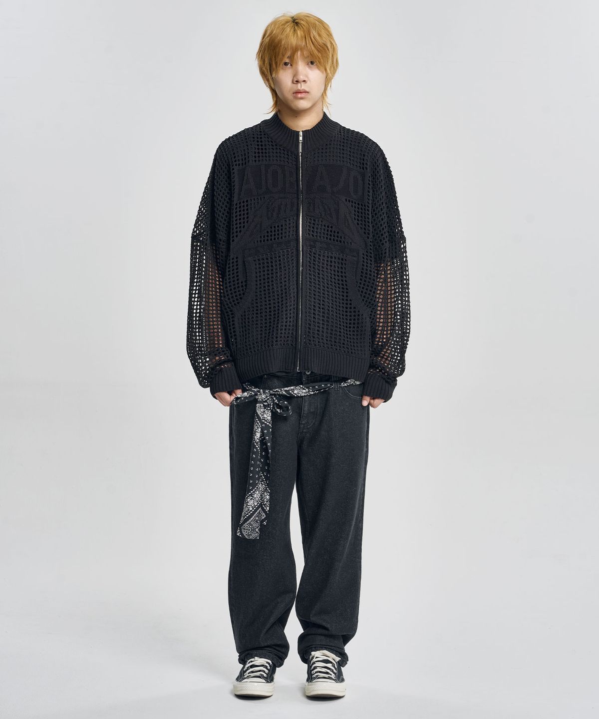아조바이아조(AJOBYAJO) Total Logo Drop Needle Zip-Up [BLACK]