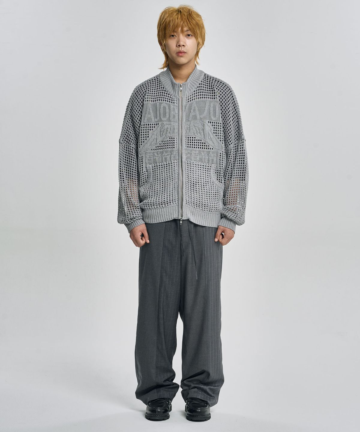 아조바이아조(AJOBYAJO) Total Logo Drop Needle Zip-Up [LIGHT GREY]