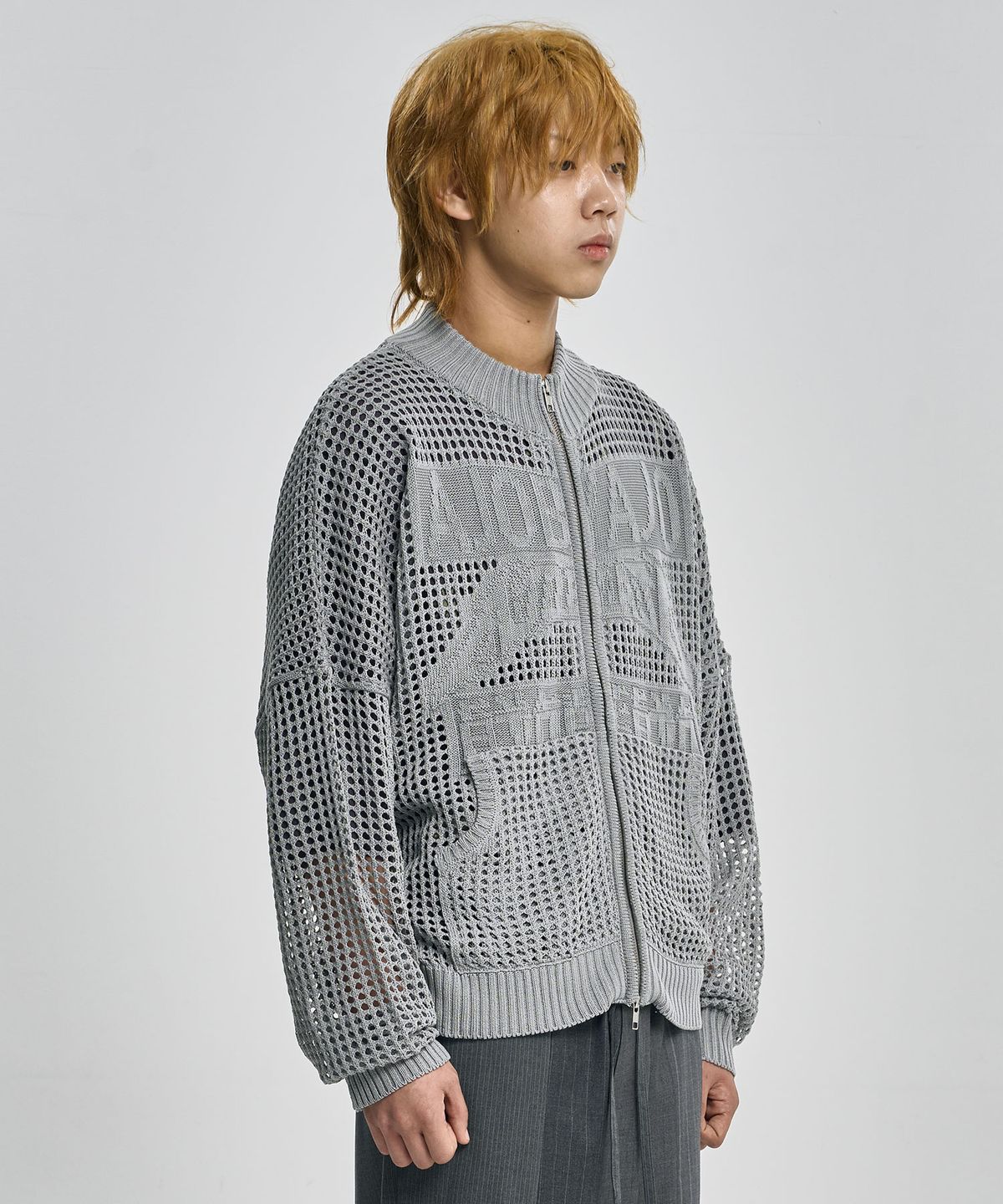 아조바이아조(AJOBYAJO) Total Logo Drop Needle Zip-Up [LIGHT GREY]