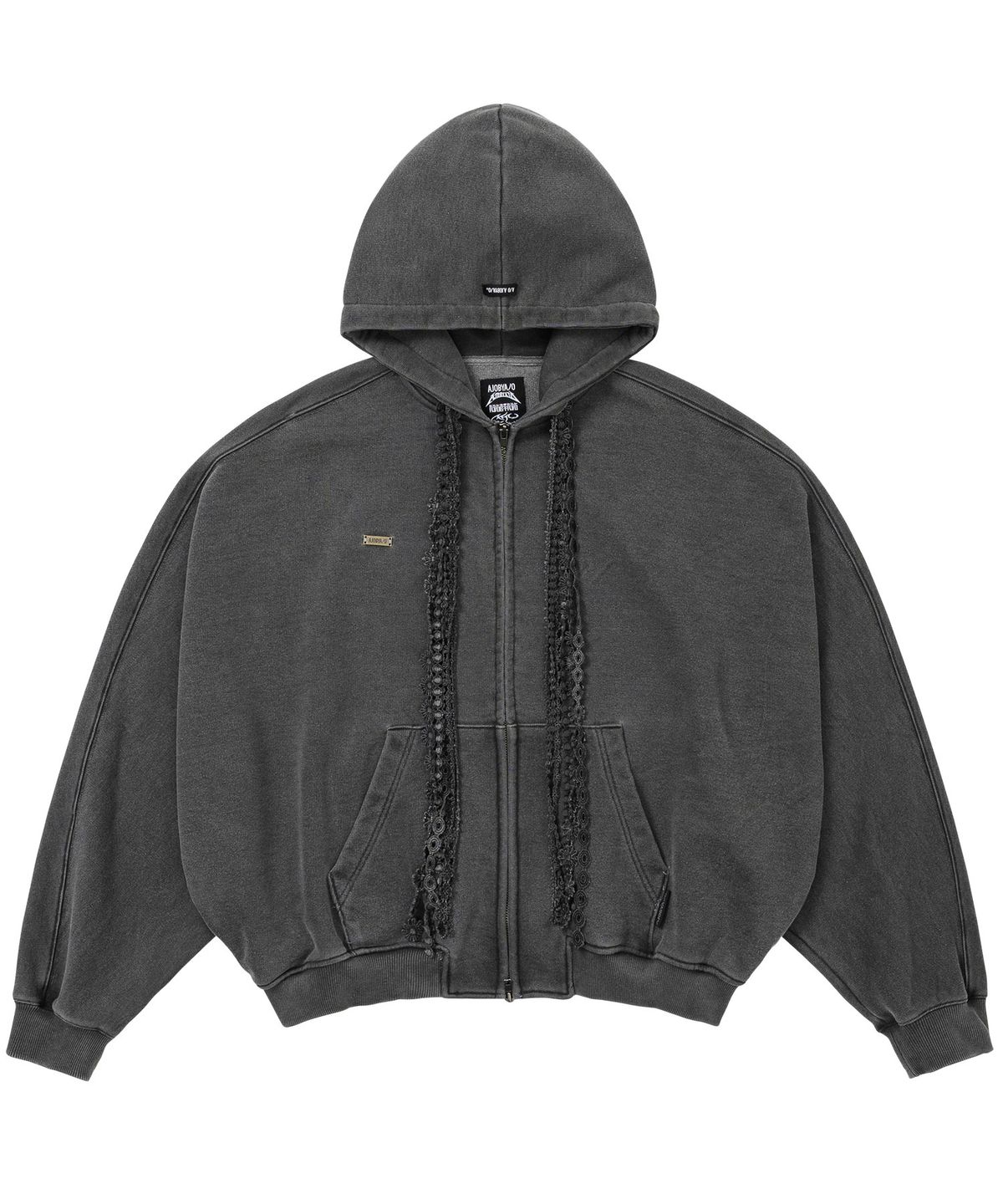 아조바이아조(AJOBYAJO) Laced Multi-Drawstring Zip-Up Hoodie [CHARCOAL]