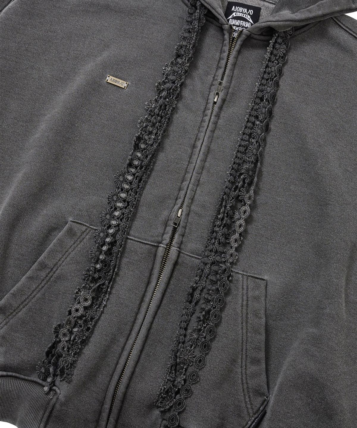 아조바이아조(AJOBYAJO) Laced Multi-Drawstring Zip-Up Hoodie [CHARCOAL]