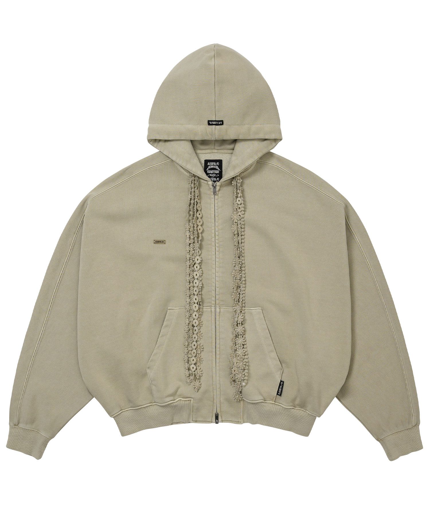 MUSINSA | AJOBYAJO Laced Multi-Drawstring Zip-Up Hoodie [BEIGE]