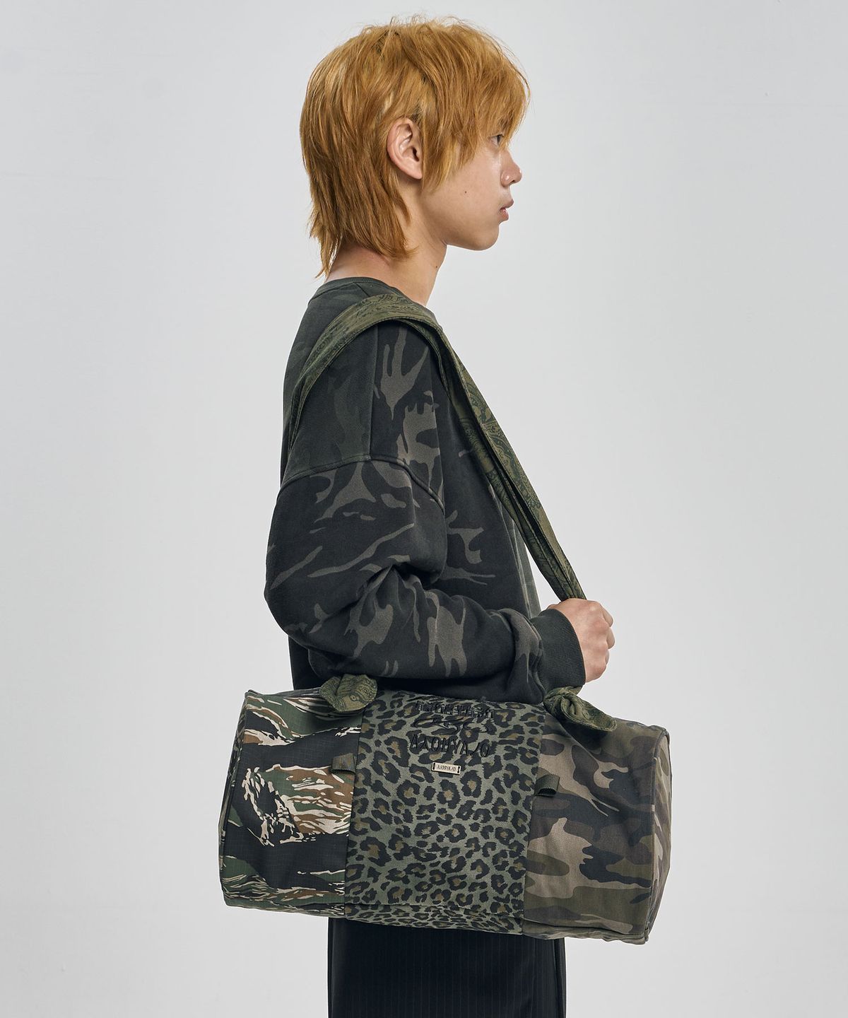 아조바이아조(AJOBYAJO) Pattern Mixed Duffle Bag [KHAKI]