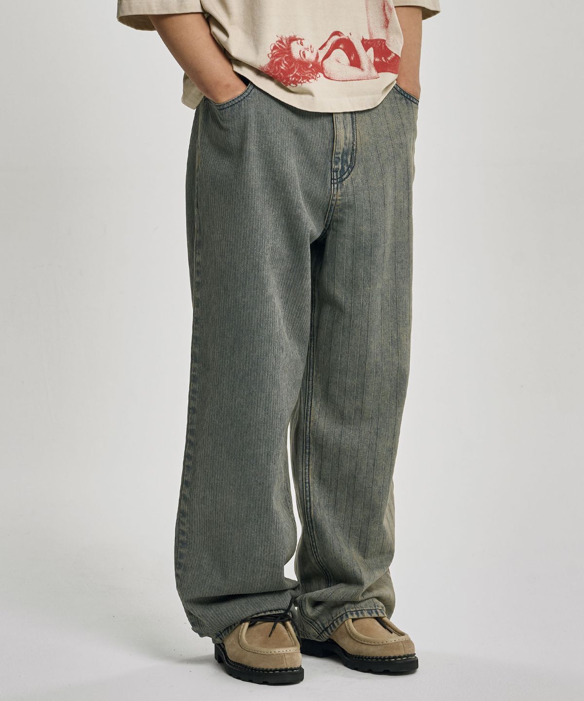 아조바이아조(AJOBYAJO) Stripe Contrast Jeans [SAND]