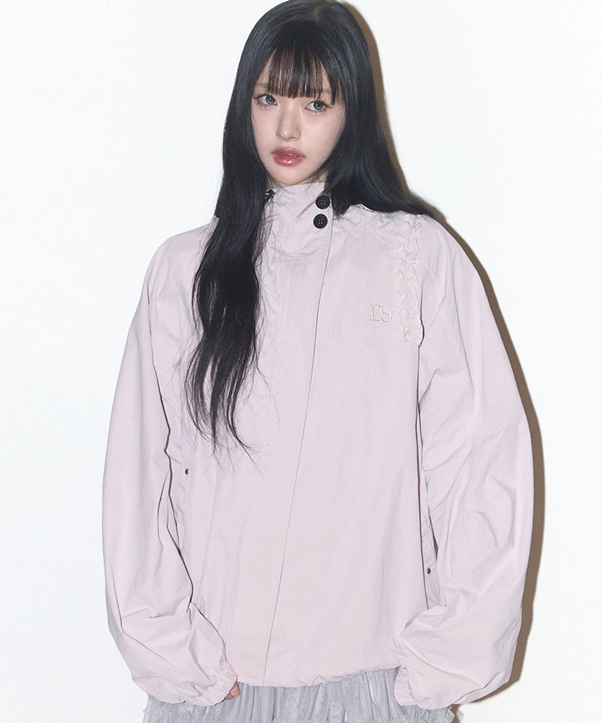 일리고(ILLIGO) 오블리크 프릴 후드 자켓 핑크