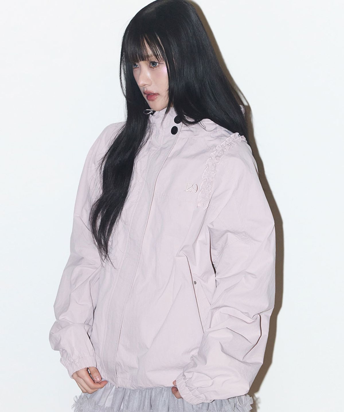 일리고(ILLIGO) 오블리크 프릴 후드 자켓 핑크