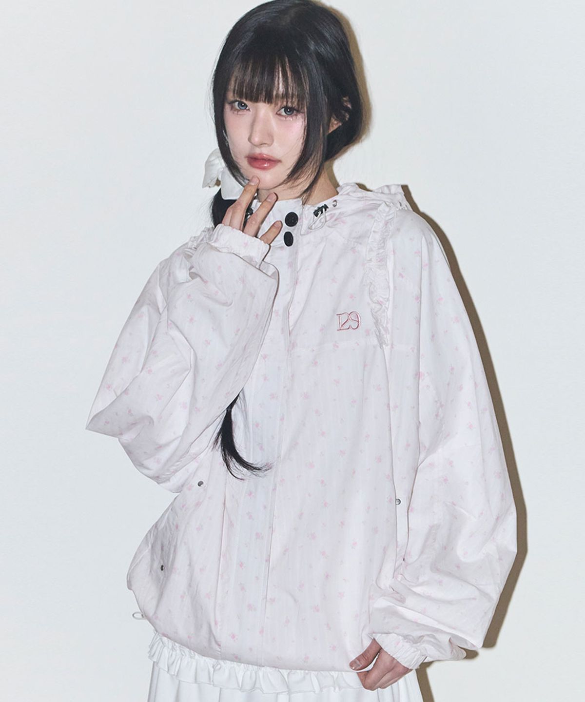 일리고(ILLIGO) 오블리크 프릴 후드 자켓 플라워