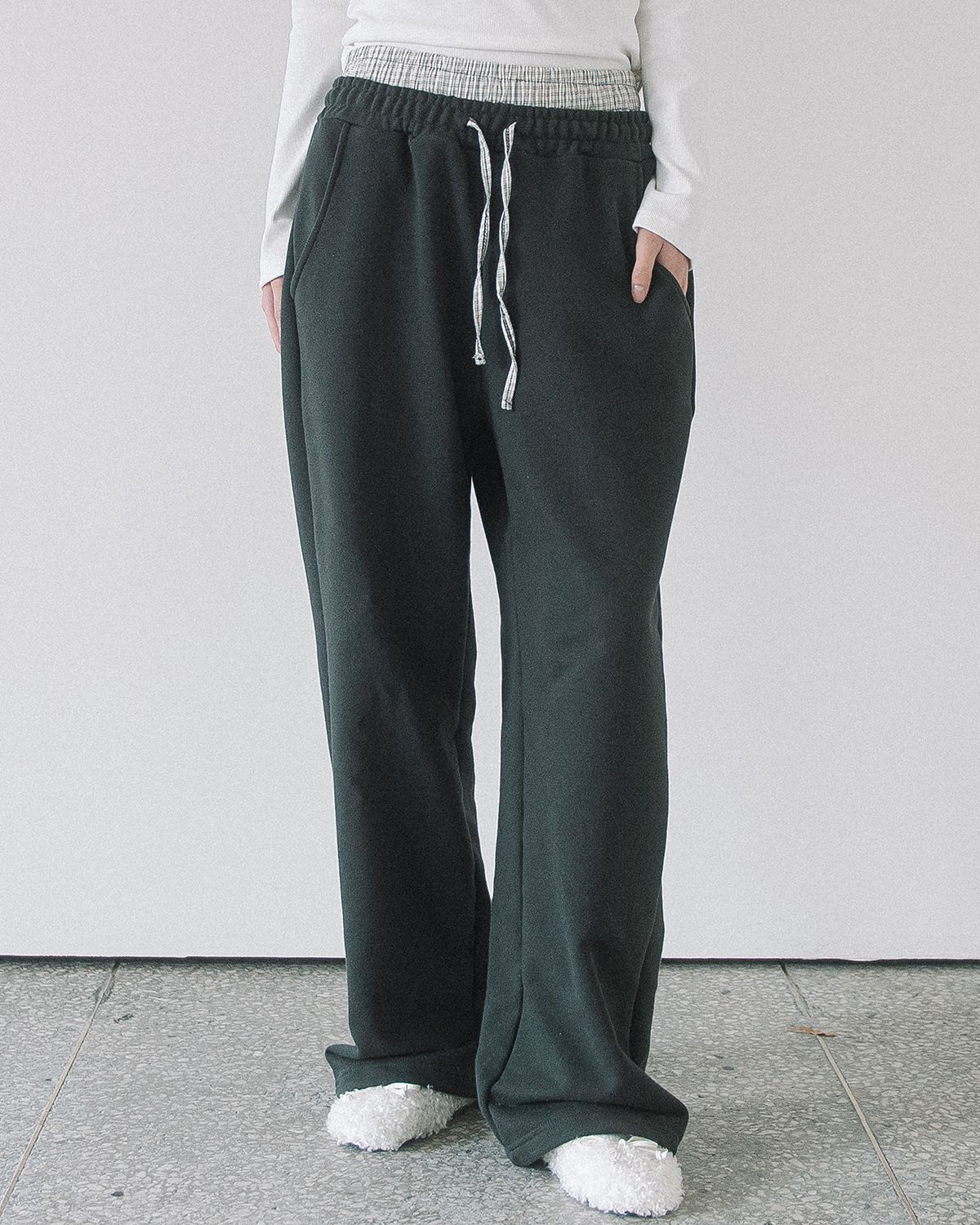 해비즘(HAVISM) CHECK LAYERED SWEATPANTS(CHARCOAL)