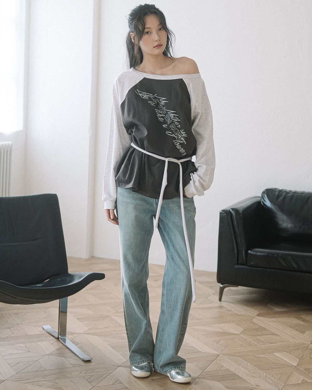 해비즘(HAVISM) LVER BOAT NECK RAGLAN L/S TEE(CHARCOAL)