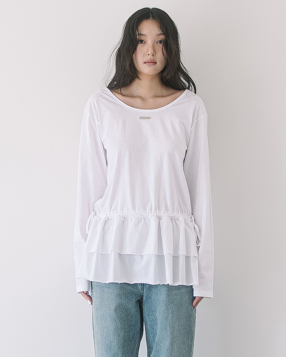 해비즘(HAVISM) DOUBLE FRILL L/S TEE(WHITE)