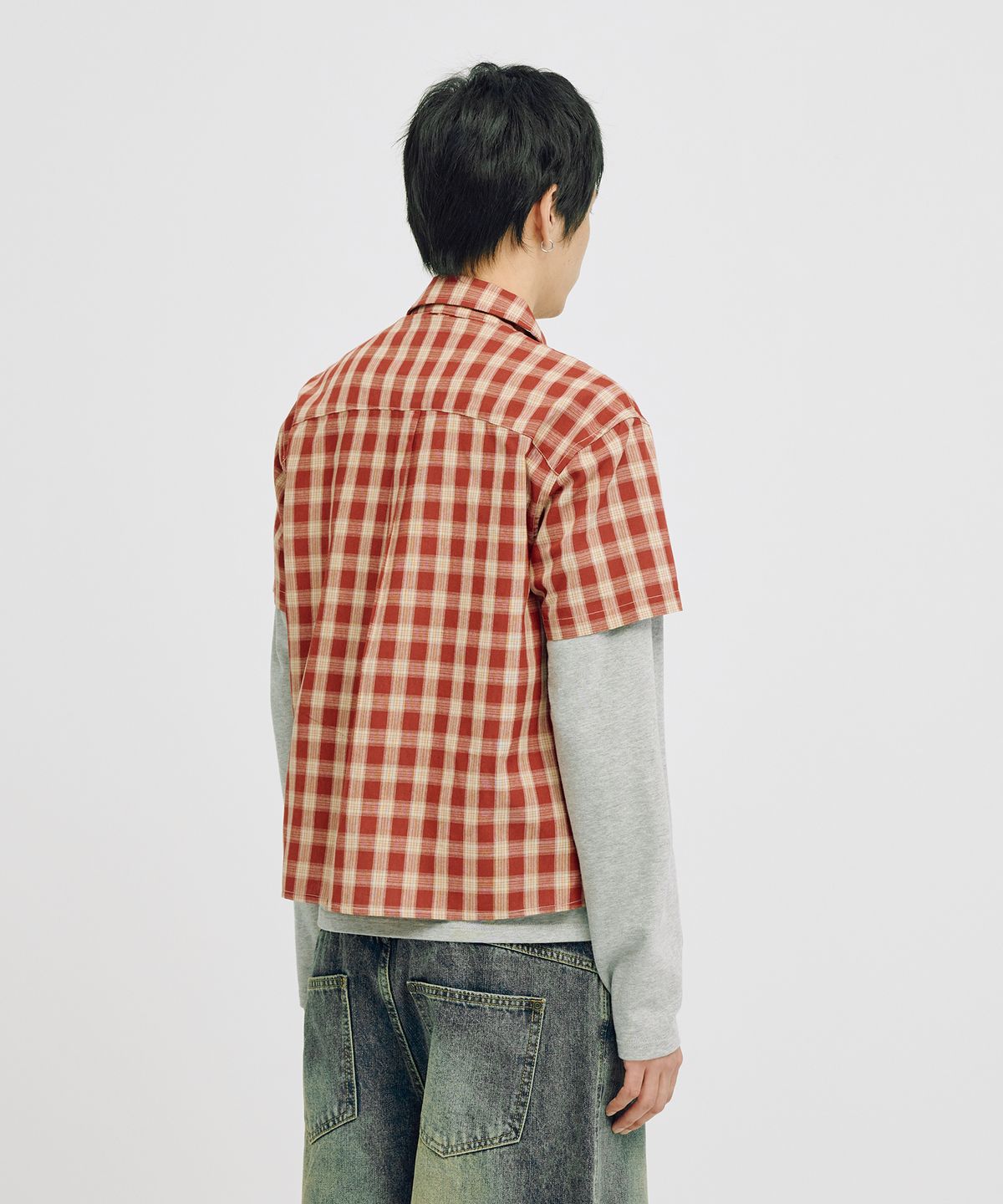 테이크이지(TAKEASY) [크롭 롱 슬리브 추가] 미니체크 크롭 셔츠 (레드)