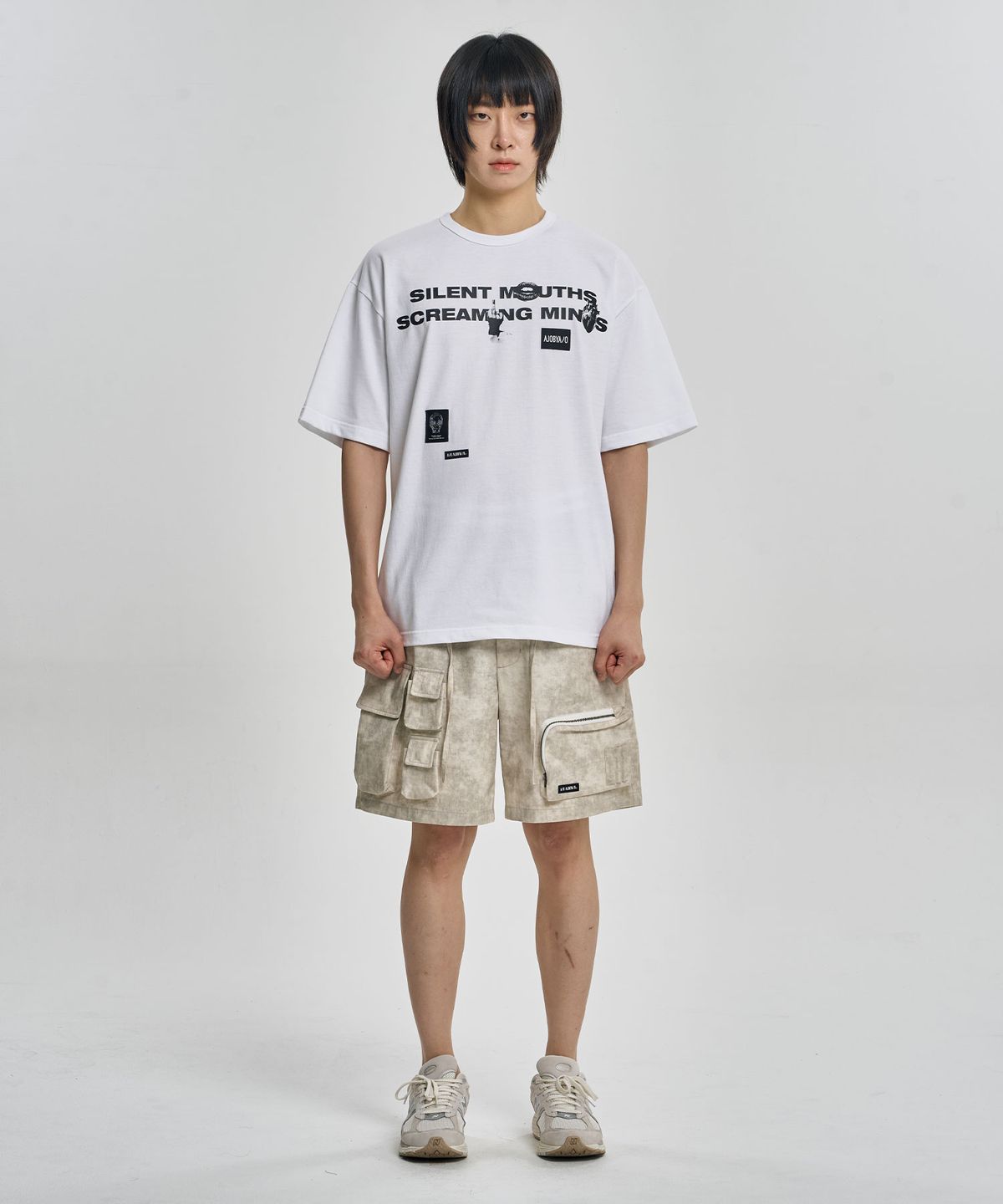아조바이아조(AJOBYAJO) Printed Tie-Dye Cargo Shorts [IVORY]