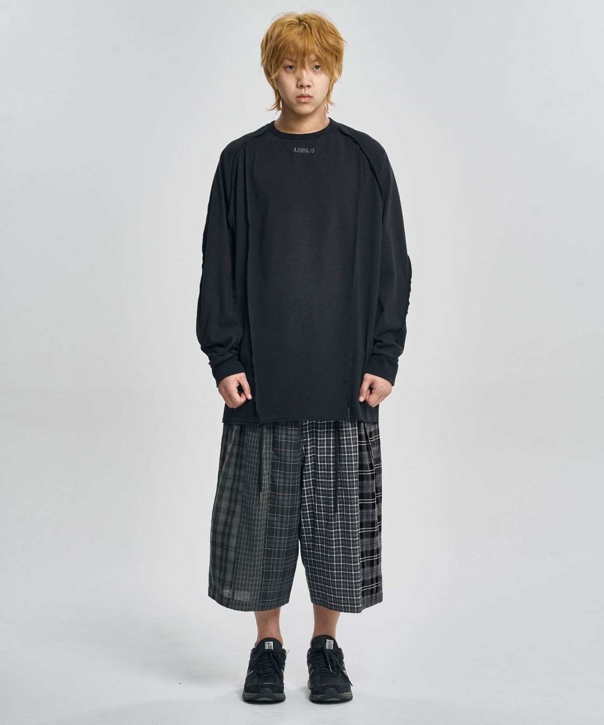 아조바이아조(AJOBYAJO) Check Mixed Bermuda Pants [BLACK]