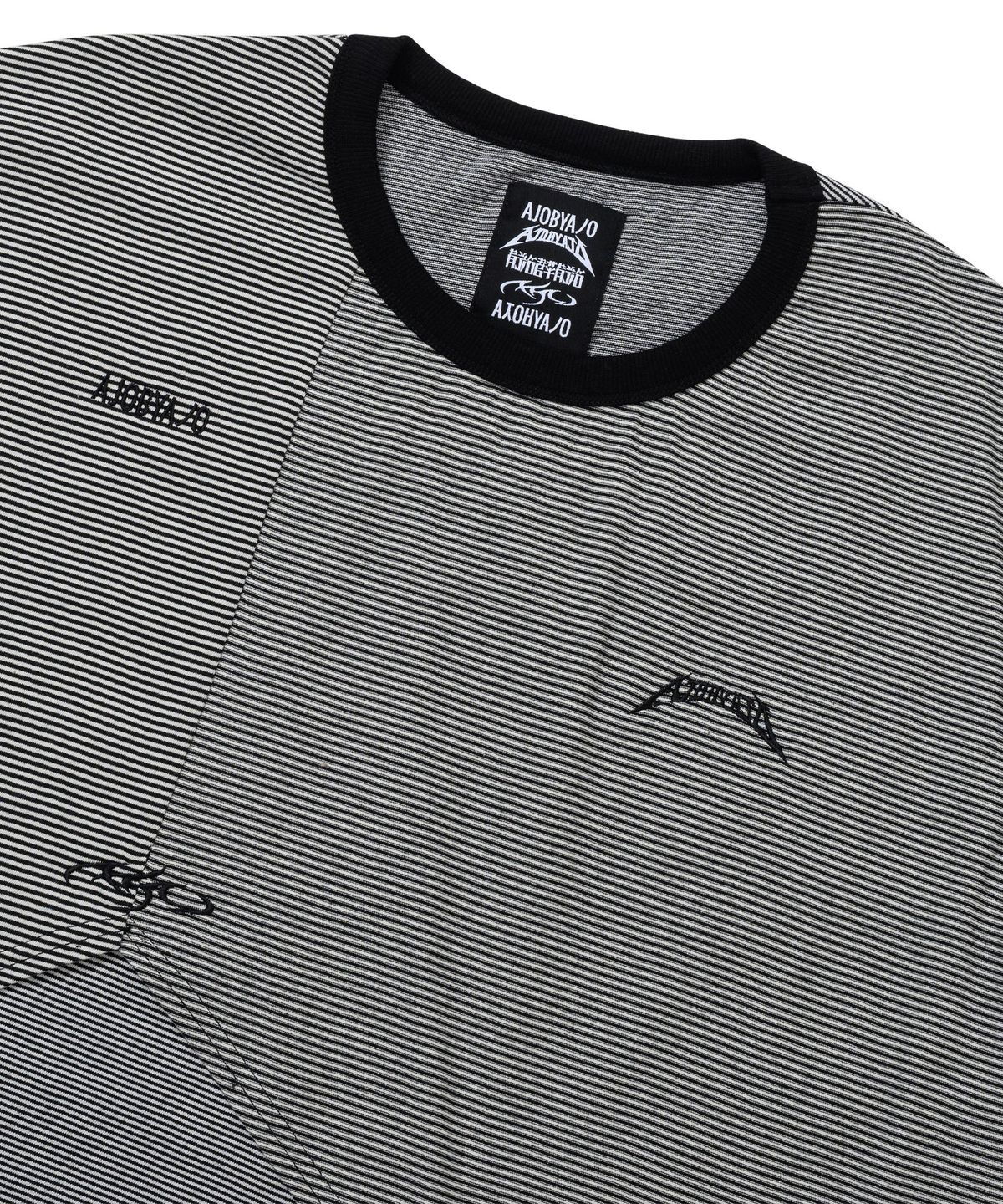 아조바이아조(AJOBYAJO) Paneled Stripe Cropped T-Shirt [BLACK]
