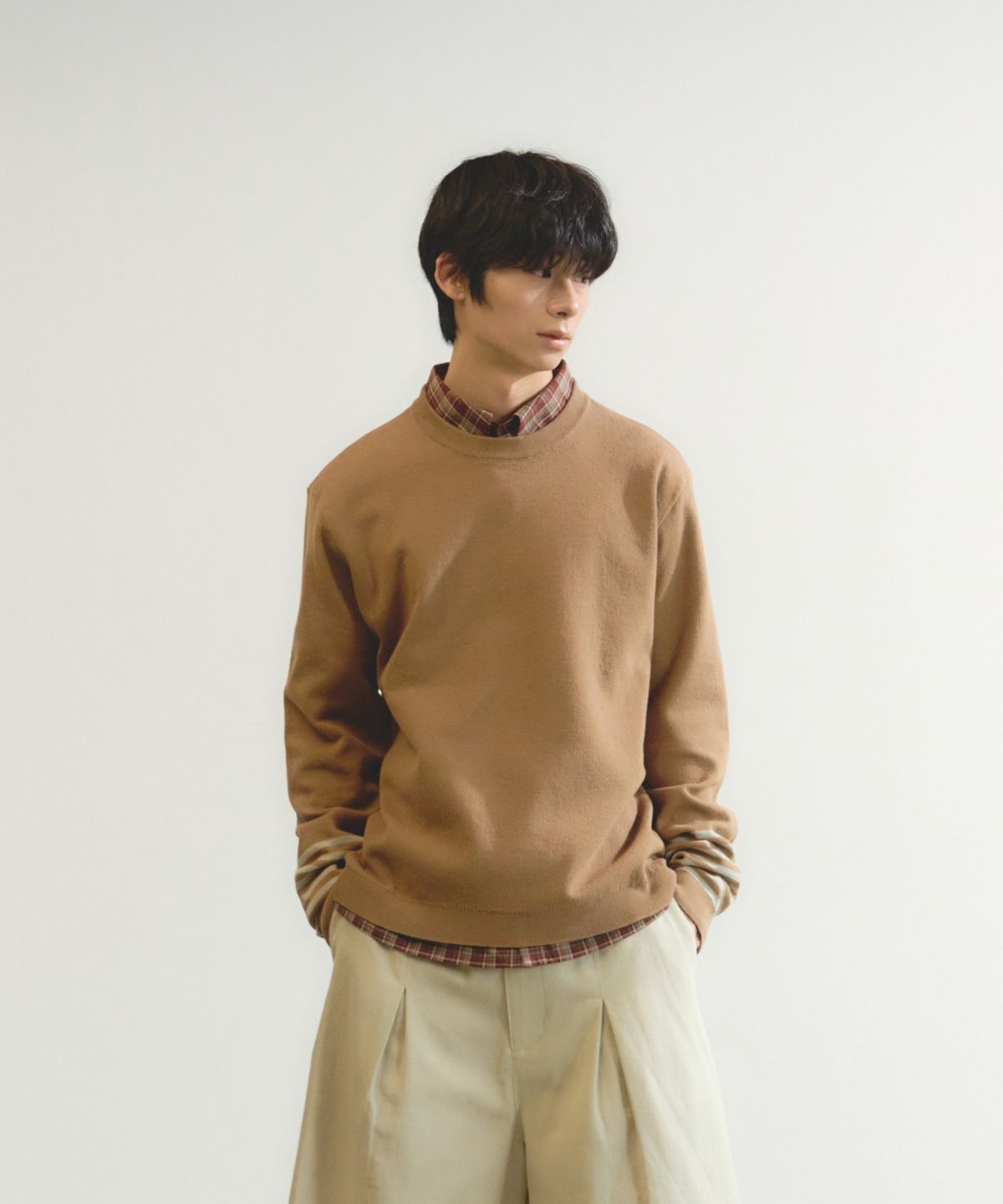 이스트서비스샵(eastserviceshop) 웨스트 스트라이프 릴렉스 라운드 니트 - 베이지