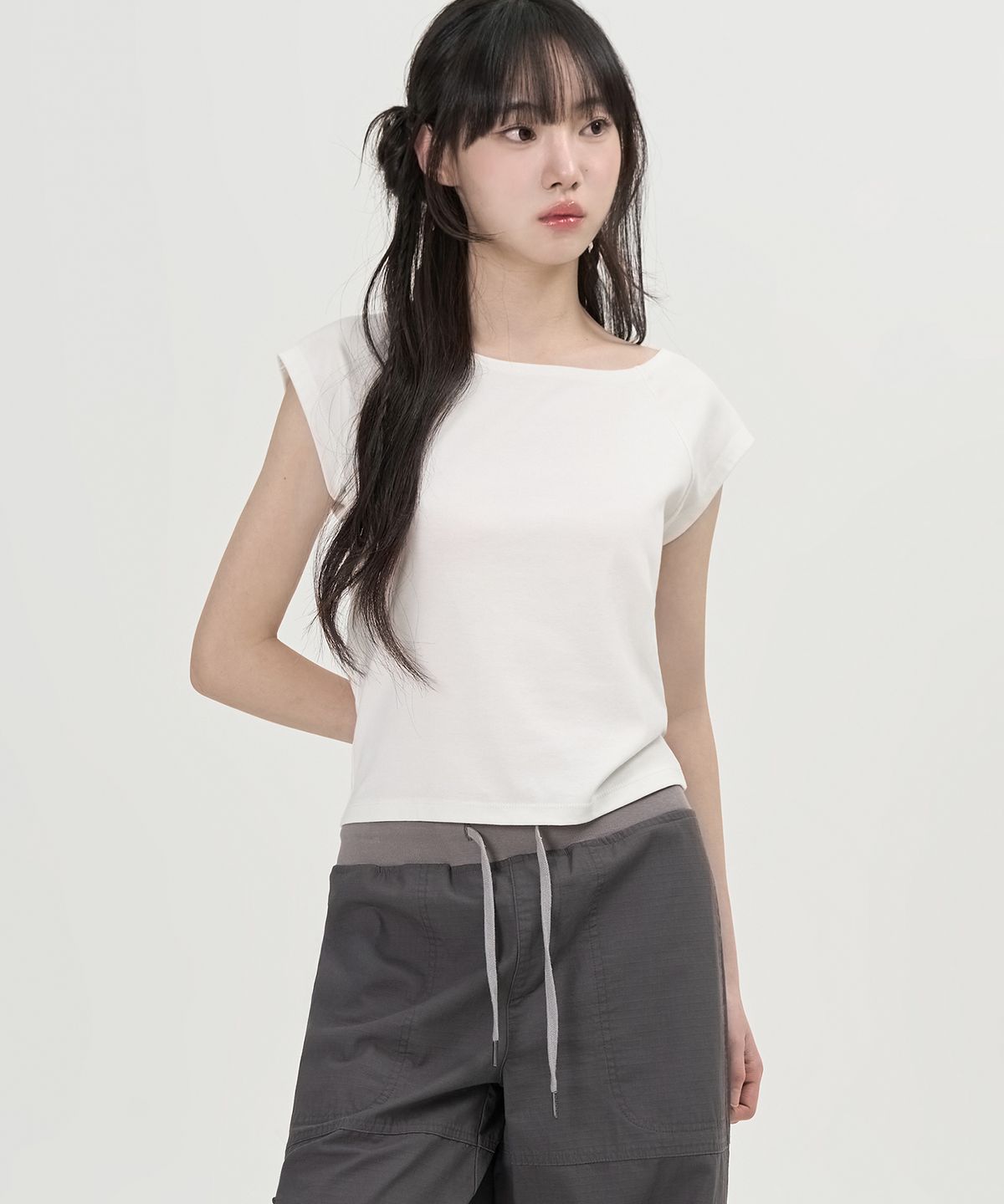 토피 우먼(TOFFEE WOMEN) W 보트넥 하프 슬리브 티셔츠 (WHITE)