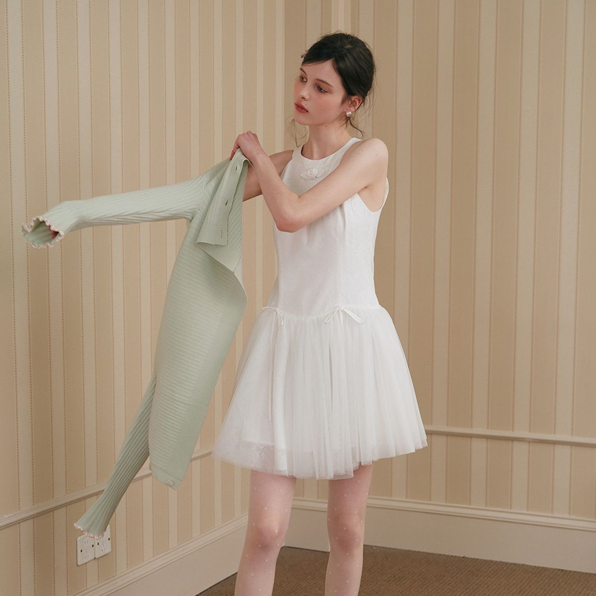 쎄무아듀(CEST MOIDEW) Cest_Mesh layer halter neck dress