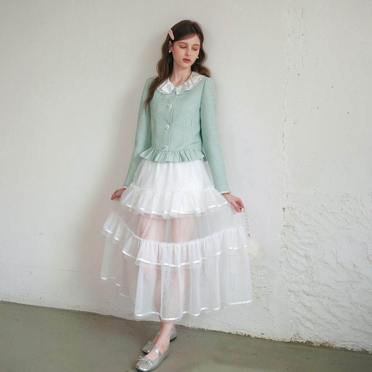 쎄무아듀(CEST MOIDEW) Cest_Mesh layer see through skirt