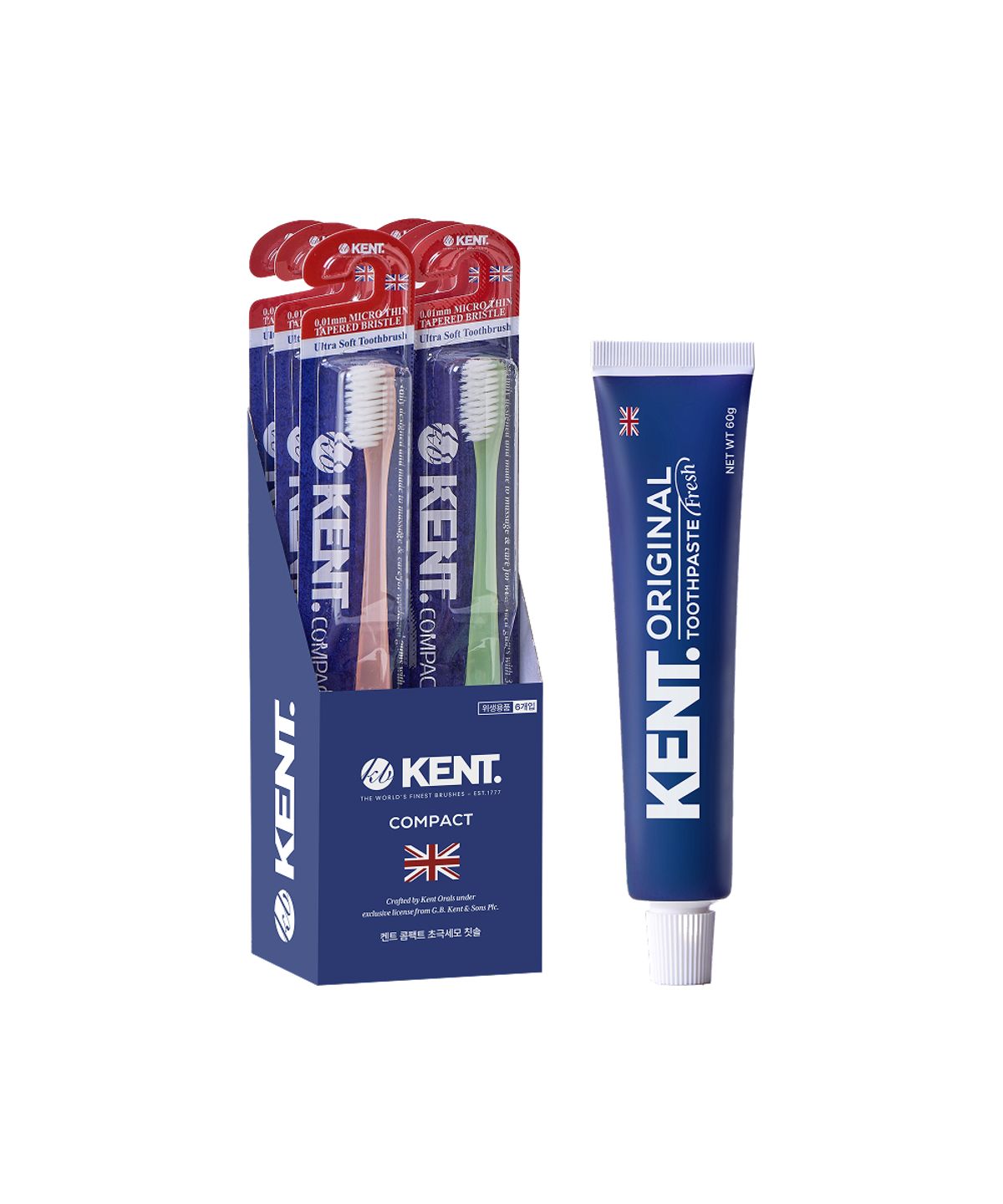 켄트(KENT) 켄트칫솔 콤팩트 부드러운 초극세모 6개입+프레쉬 치약 60g 1개