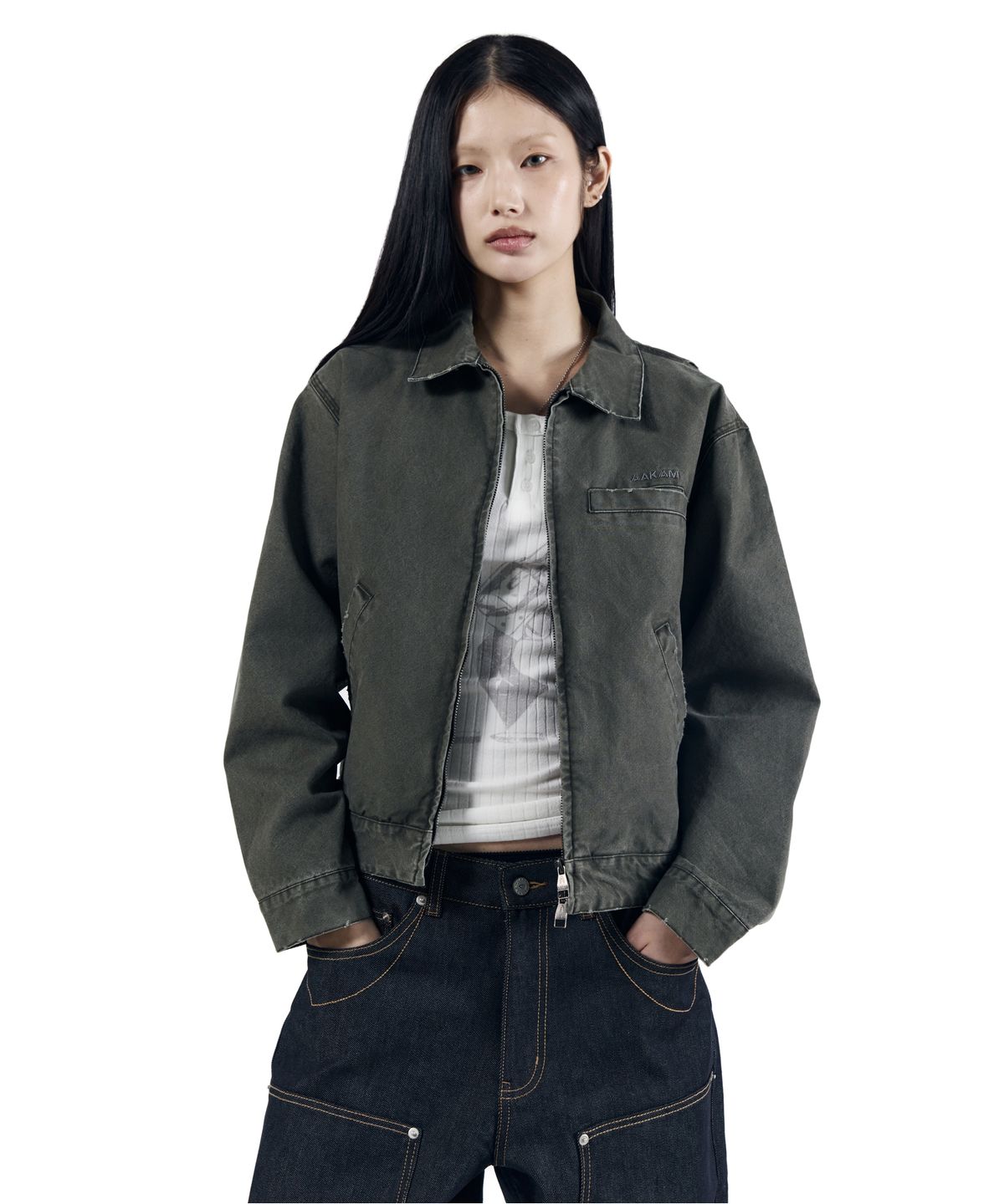 아캄(AAKAM) Walt Damaged Cotton Jacket (Khaki)